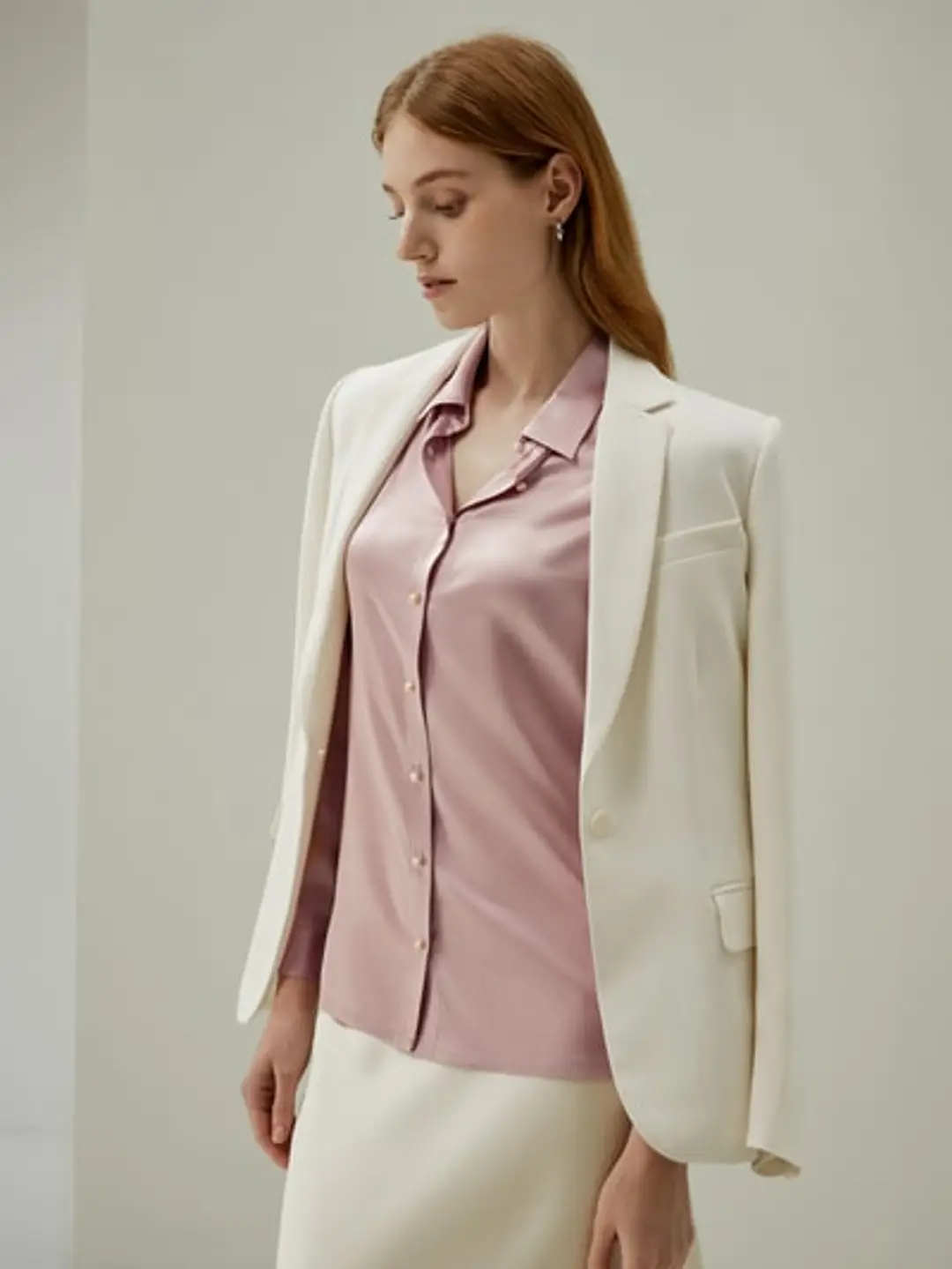 LILYSILK Chemise Classique En Soie À Boutons Nacrés Blanc Naturel M
