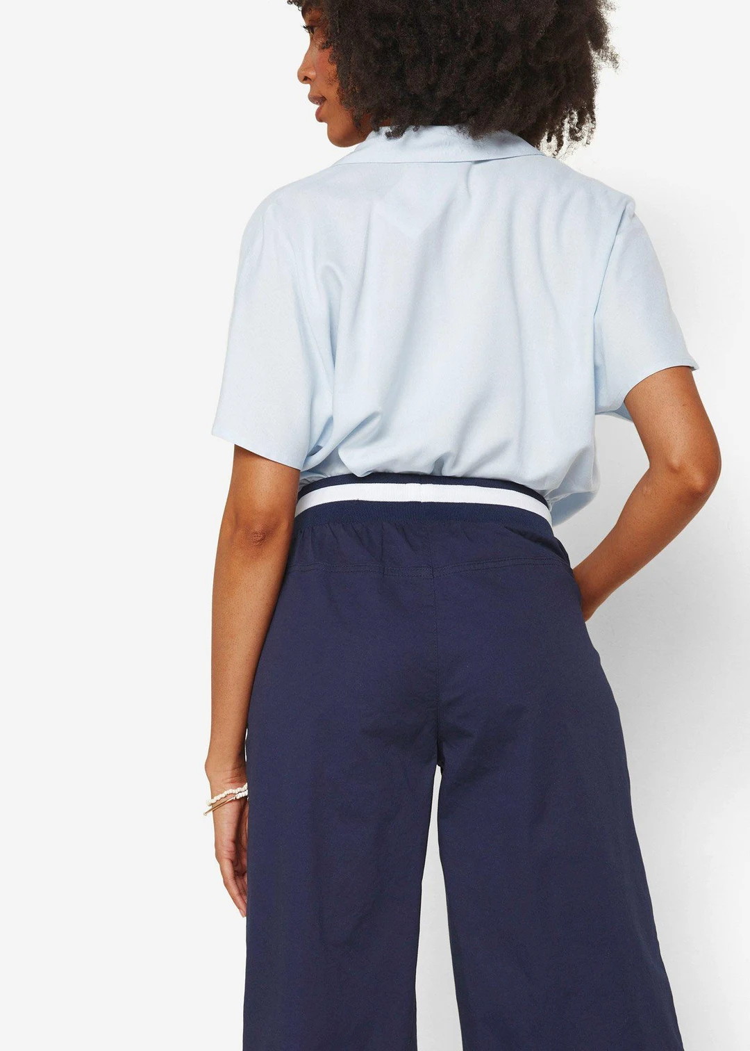 Pantalon large en coton paper touch à taille élastique