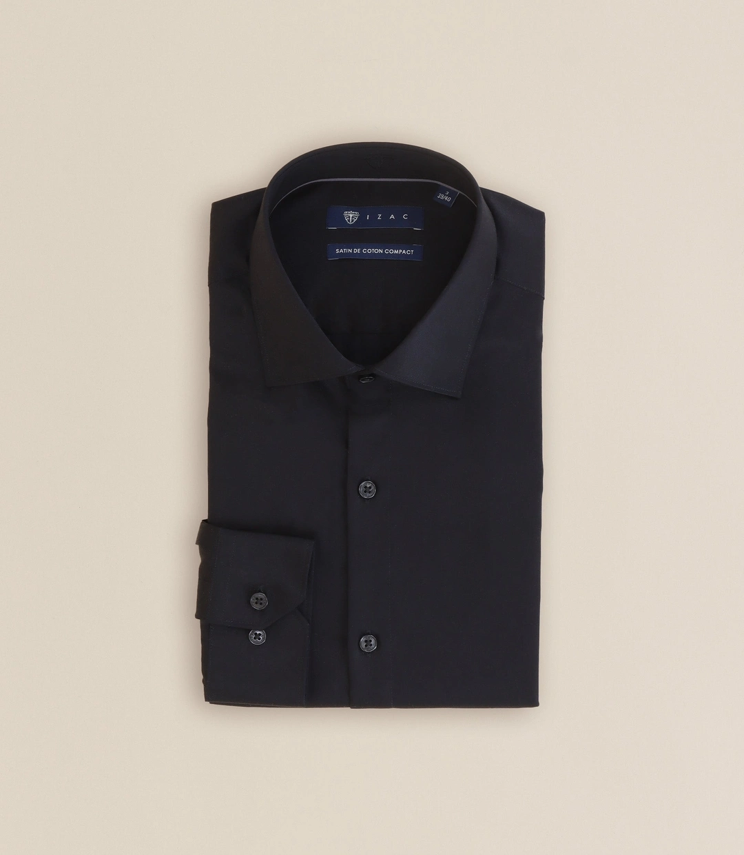 IZAC - Chemise ville en satin de coton noire