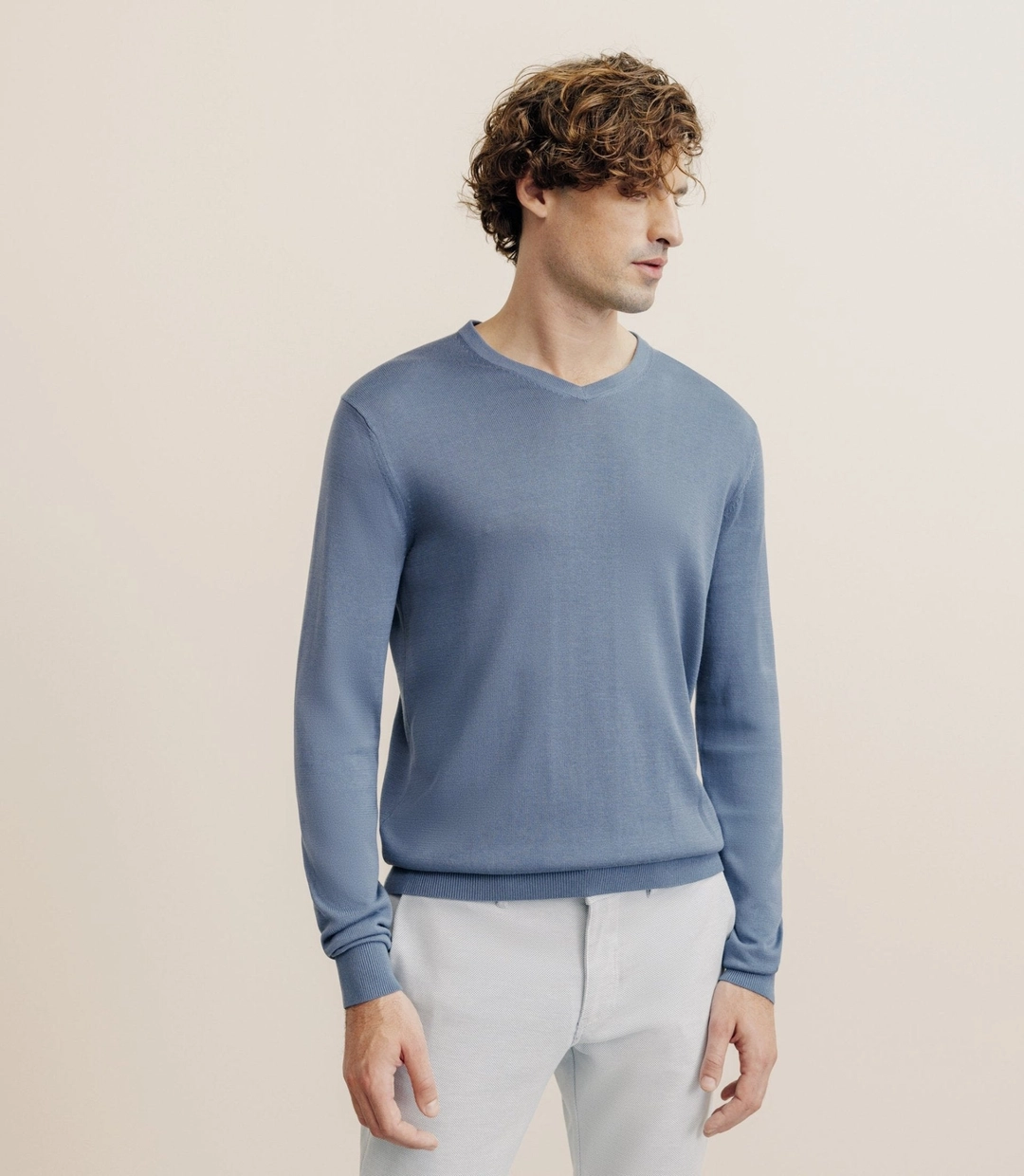 IZAC - Pull col V manches longues bleu gris