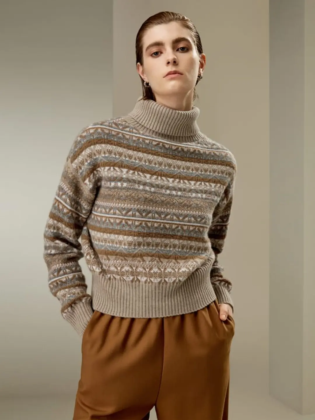 LILYSILK Pull Femme de Noël 100% Cachemire Surdimensionné Motif Fair Isle Col Roulé L