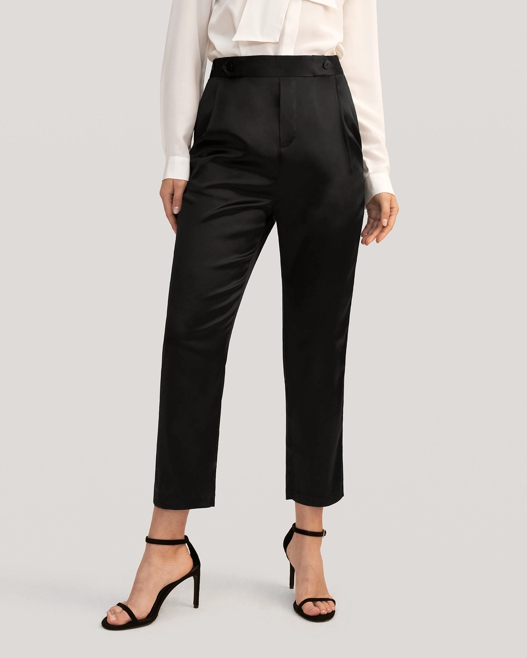 LILYSILK Pantalon Soie Noir Femme Taille Haute, Fermeture Éclair Cachée Soie Extensible De Qualité Température Réglable Pantalon Noir 44-46
