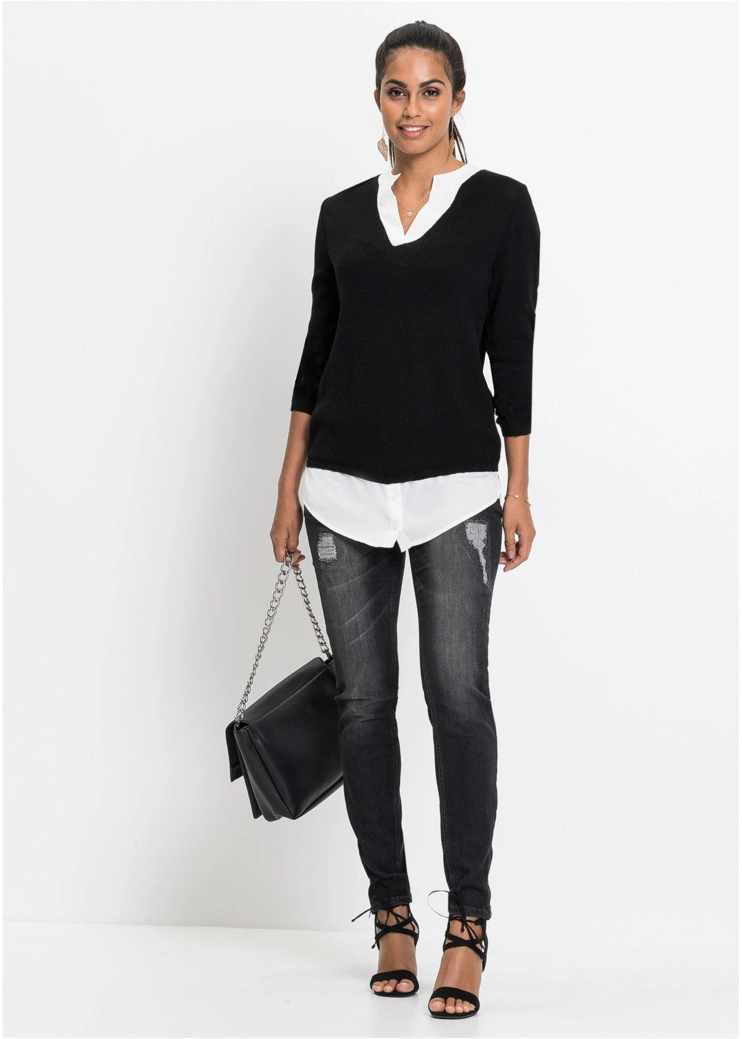 Pull en fine maille avec empiècement chemisier - 2