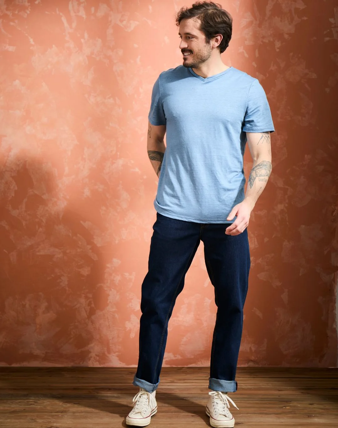 T-shirt col V 100% Lin - Bleuet - Lemahieu
