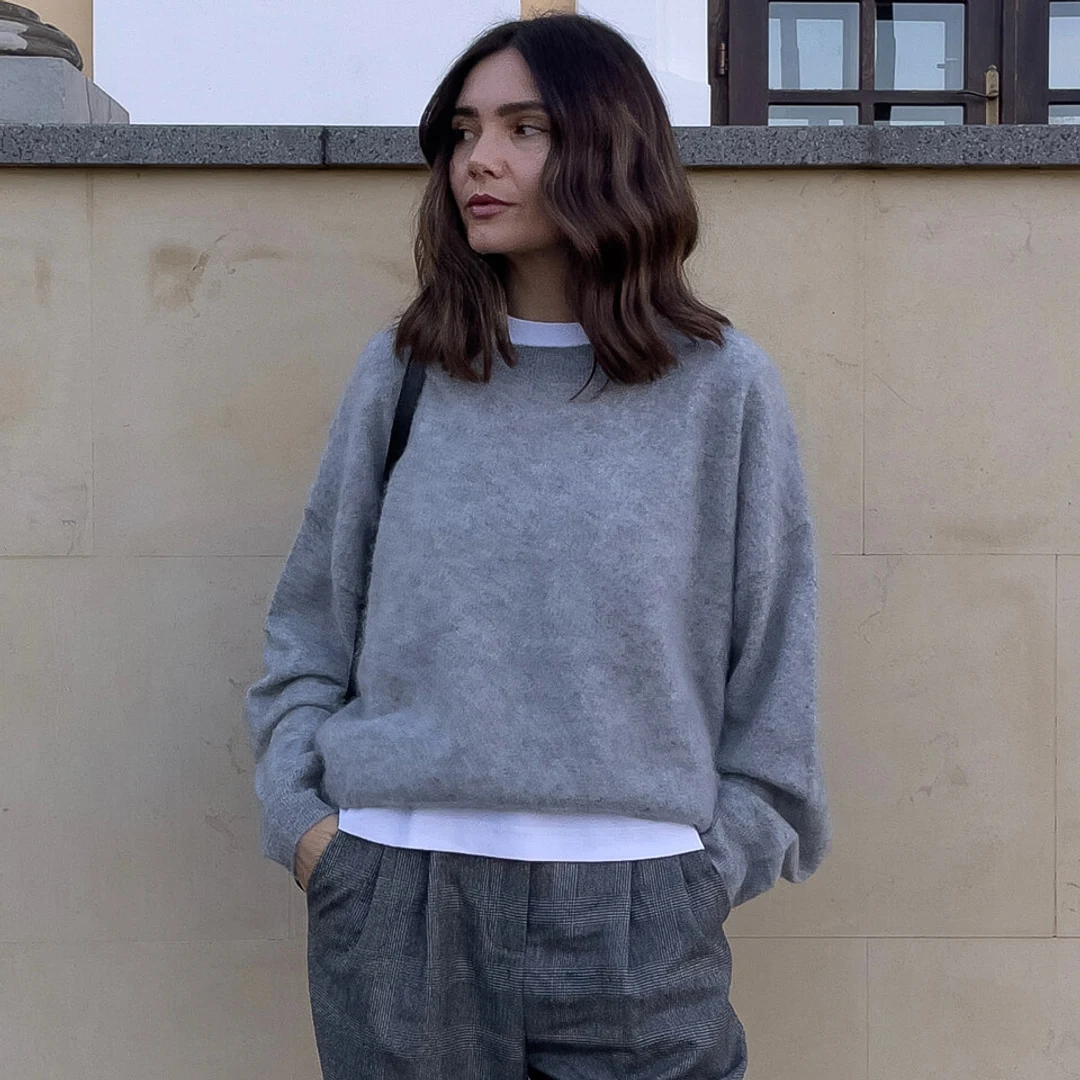 LILYSILK Pull Cachemire Femme Gris Design Ample À Épaules Tombantes 100 % Cachemire Cozy Et Confortable, Léger Et Doux M