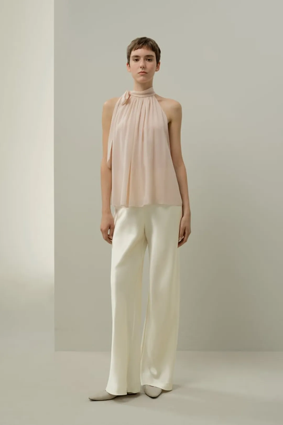 LILYSILK Chemisier Georgette Rose poudré L | Élégant & Fluide | Col Noué Ajustable | Soie Double Épaisseur