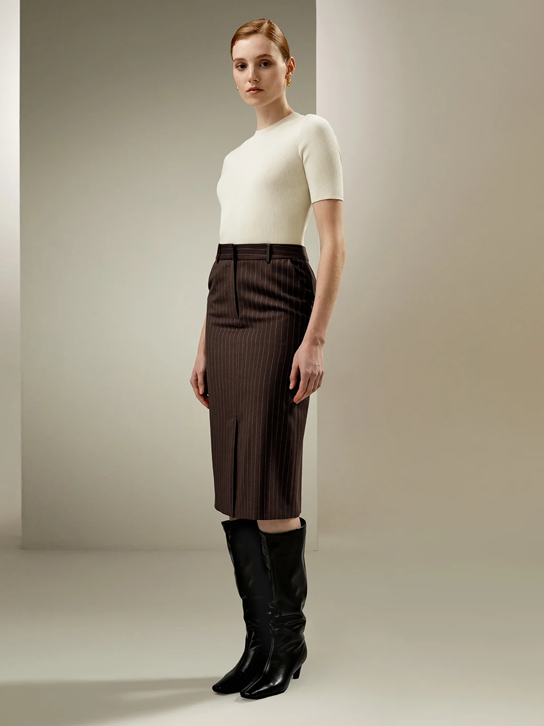 LILYSILK Jupe Café Foncé Jupe Crayon Taille Haute Mélange Laine-Soie Convient À Toutes Les Saisons 34