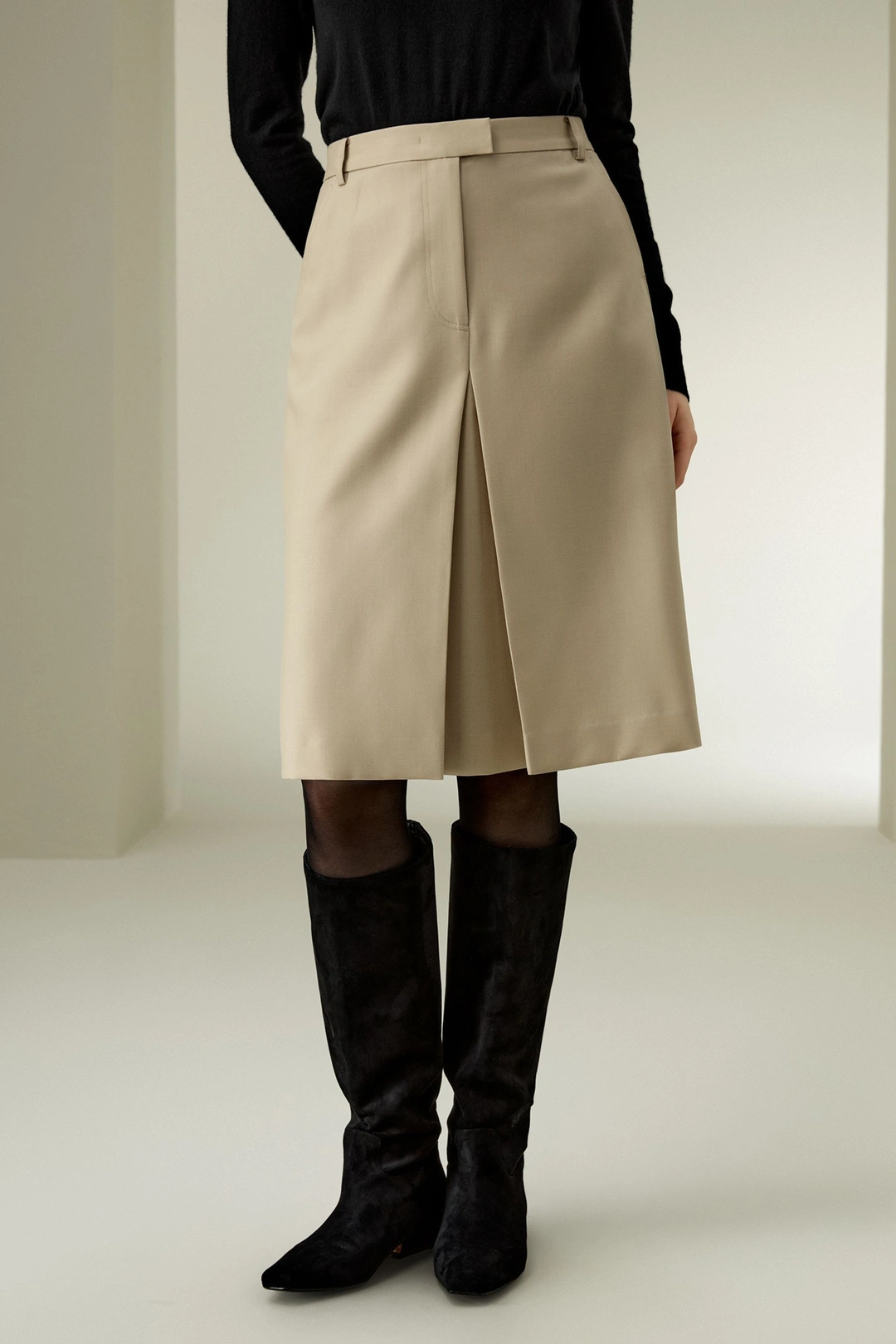 LILYSILK Jupe En Laine Et Soie Ceinture Extensible 90% Laine + 10% Soie Un Confort Inégalé Amande 42