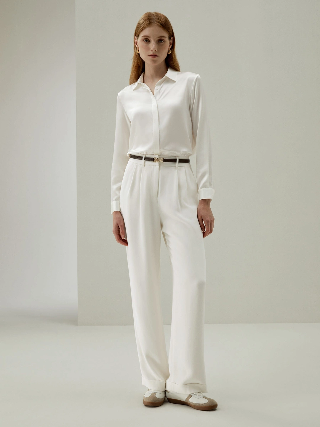LILYSILK Pantalon Large Soie Pas Facile De Se Froisser 100% Soie De Mûrier Les Essentiels De La Garde-Robe Blanc Naturel Petite 42
