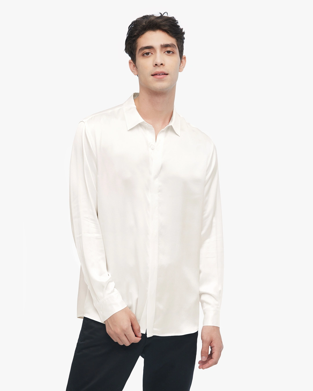 LILYSILK Chemise Classique en Soie à Manches Longues pour Hommes Noir XL