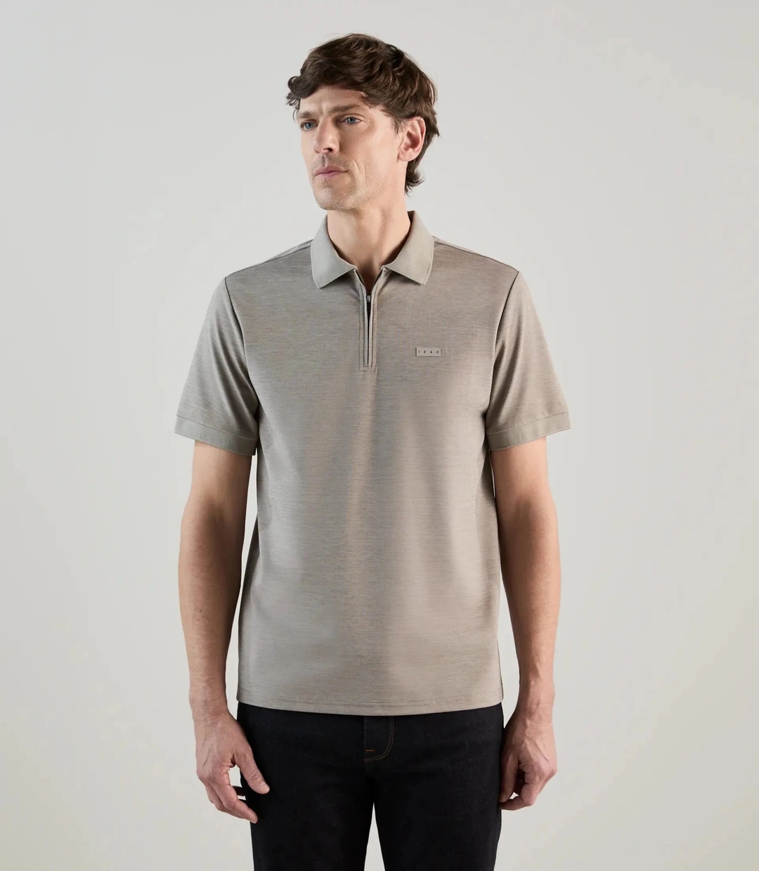 IZAC - Polo en jersey col zippé beige