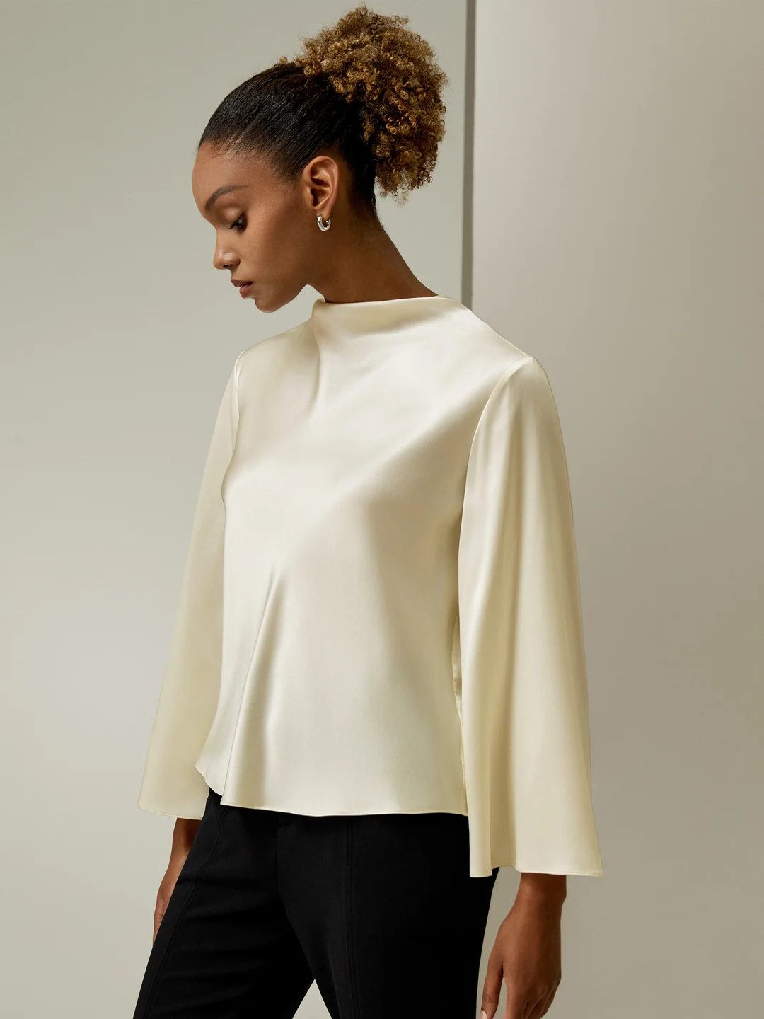 LILYSILK T Shirt Soie Lilyblanc Col Bénitier, Manches 3/4 100% Soie Pure Léger Et Résistant Aux Rides L