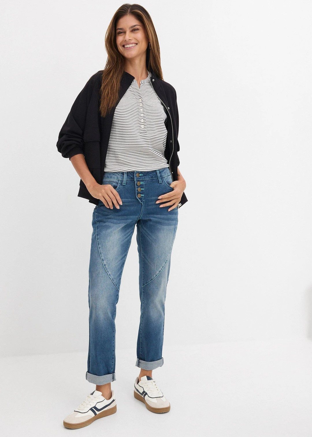 Jean boyfriend taille basse, extensible