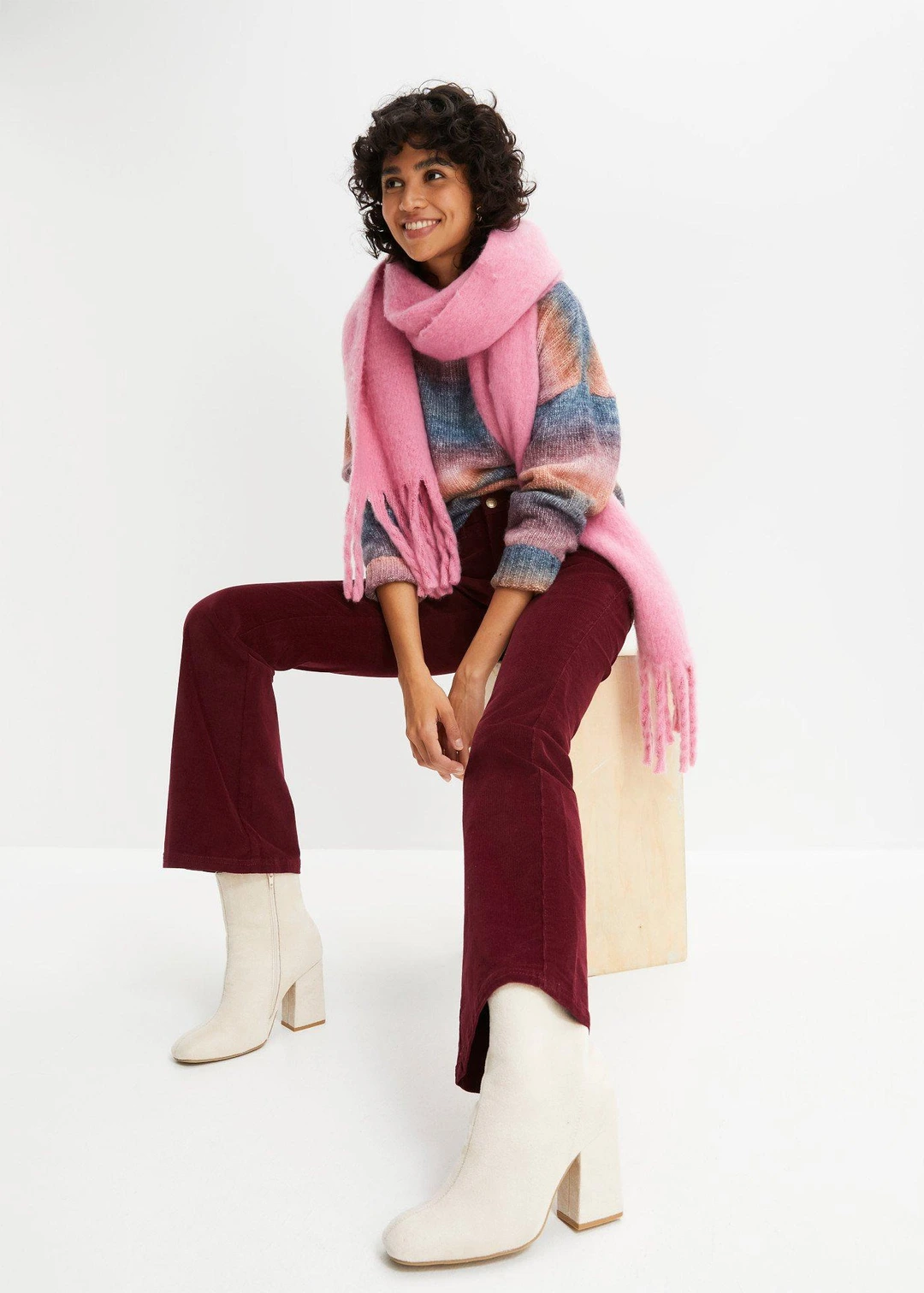 Pantalon en velours côtelé extensible avec taille haute confortable