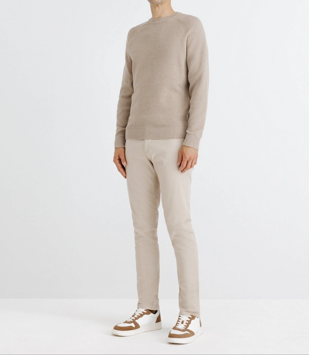 IZAC - Pull col rond jeux de point beige