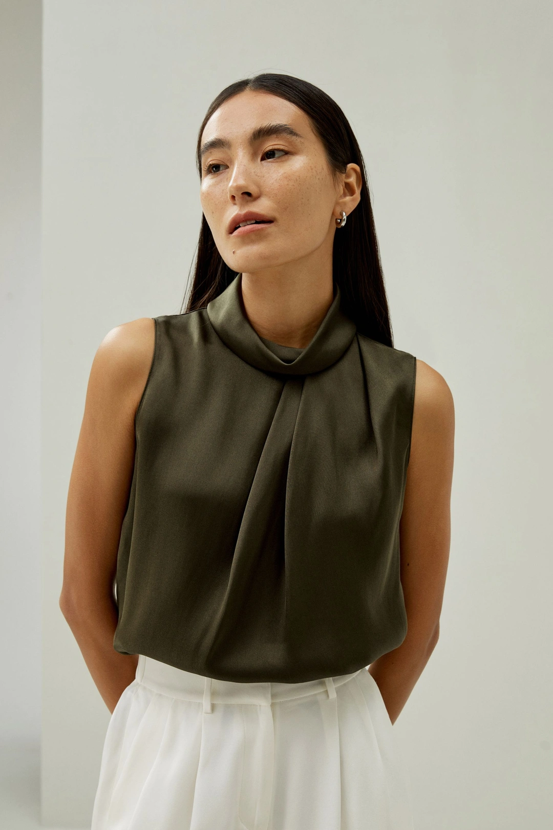 LILYSILK Haut En Soie Femme Trois Plis Sur L'Épaule Droite Soie De Haute Qualité Facile À Assortir Élégance Sans Effort Noir S