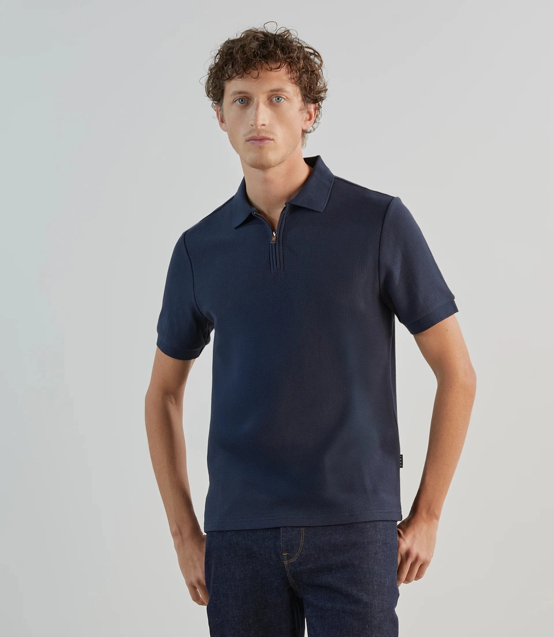 IZAC - Polo col zip en jeu de points marine
