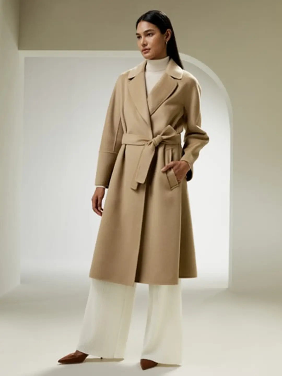 LILYSILK Manteau Laine Mélangée Bleu Marine XXL Élégant Double Face Cachemire Mérinos Doux Chaud Hiver