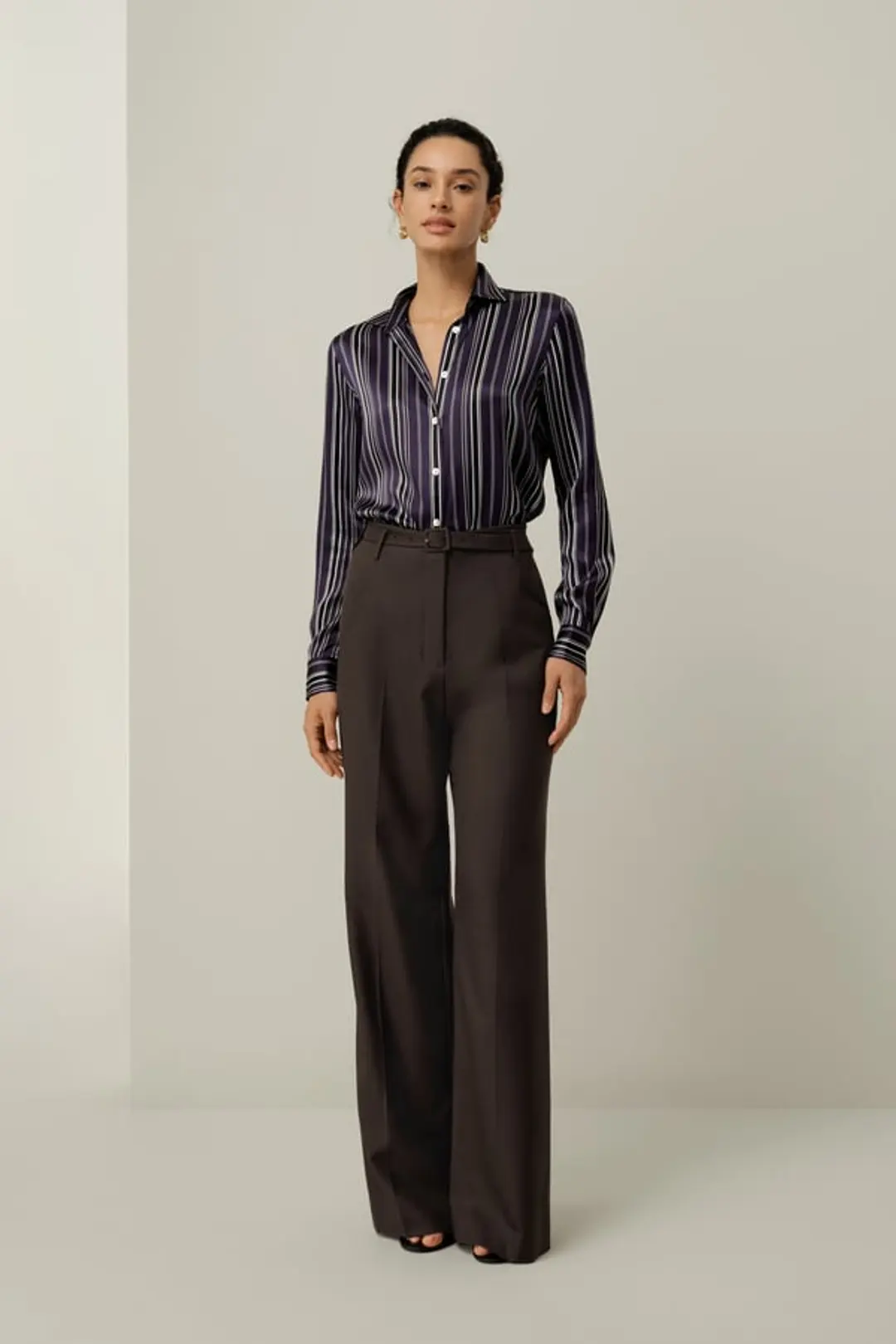 LILYSILK Femme Pantalon Large Taille Haute Soie Laine Lavable Châtaignier 36