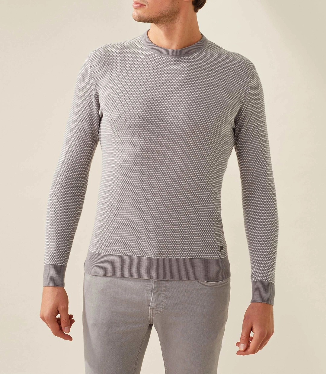 IZAC - Pull col rond gris-blanc ''Fapoleon''