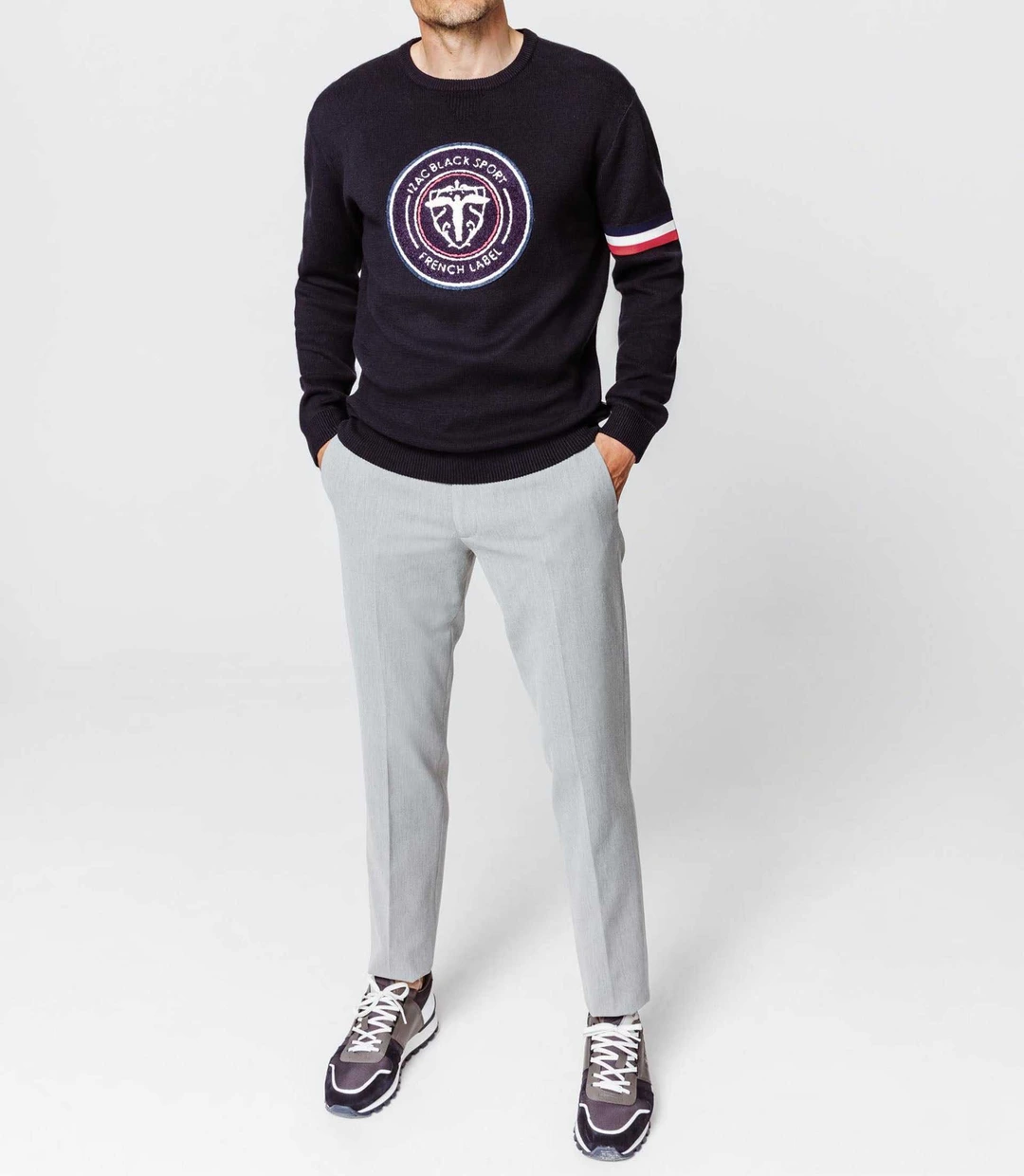 IZAC - Pull col rond blason marine