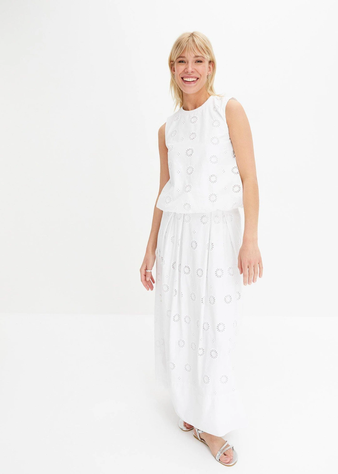 Jupe longue en coton avec broderie anglaise - 2