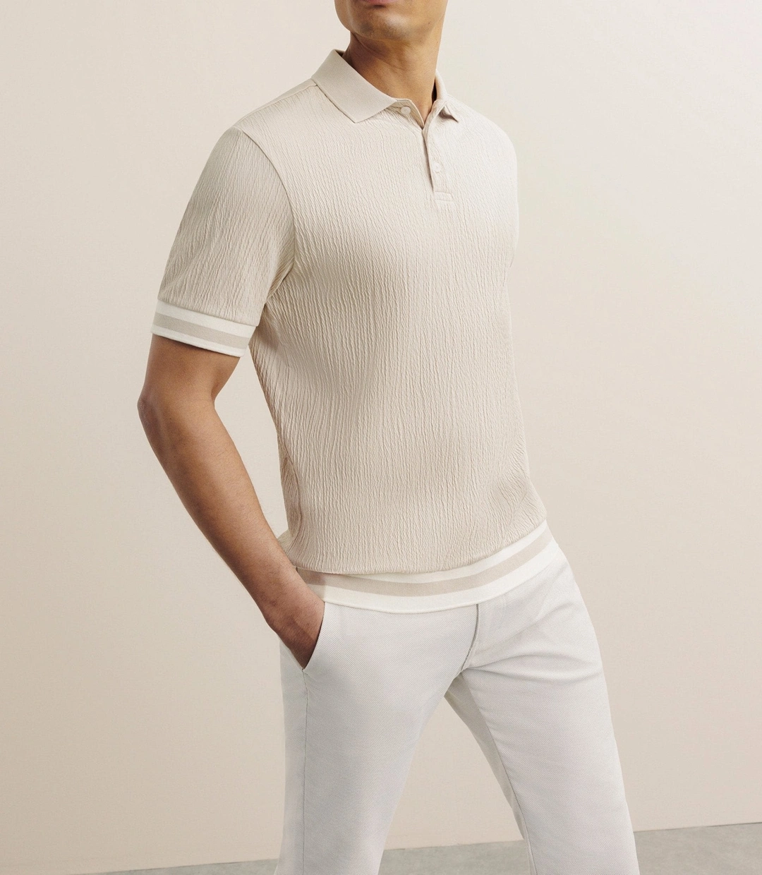 IZAC - Polo boutonné en jersey beige