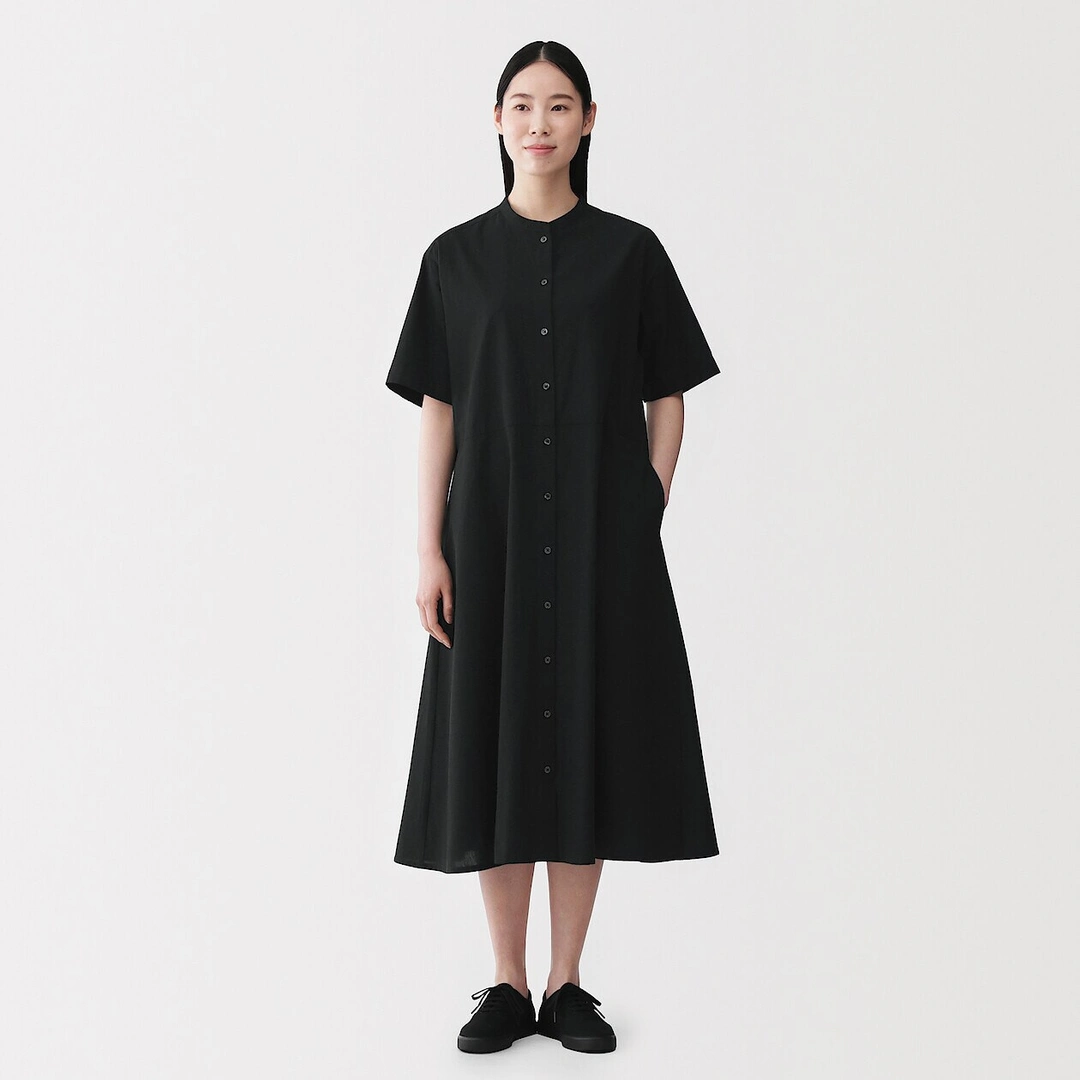 Robe chemise à col montant en coton biologique Cool Touch pour femme