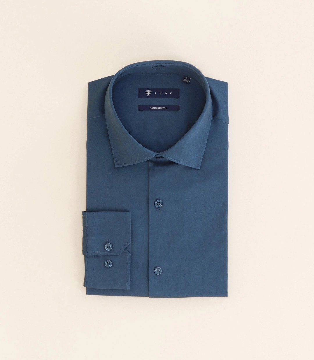 IZAC - Chemise ville en satin de coton bleu vert