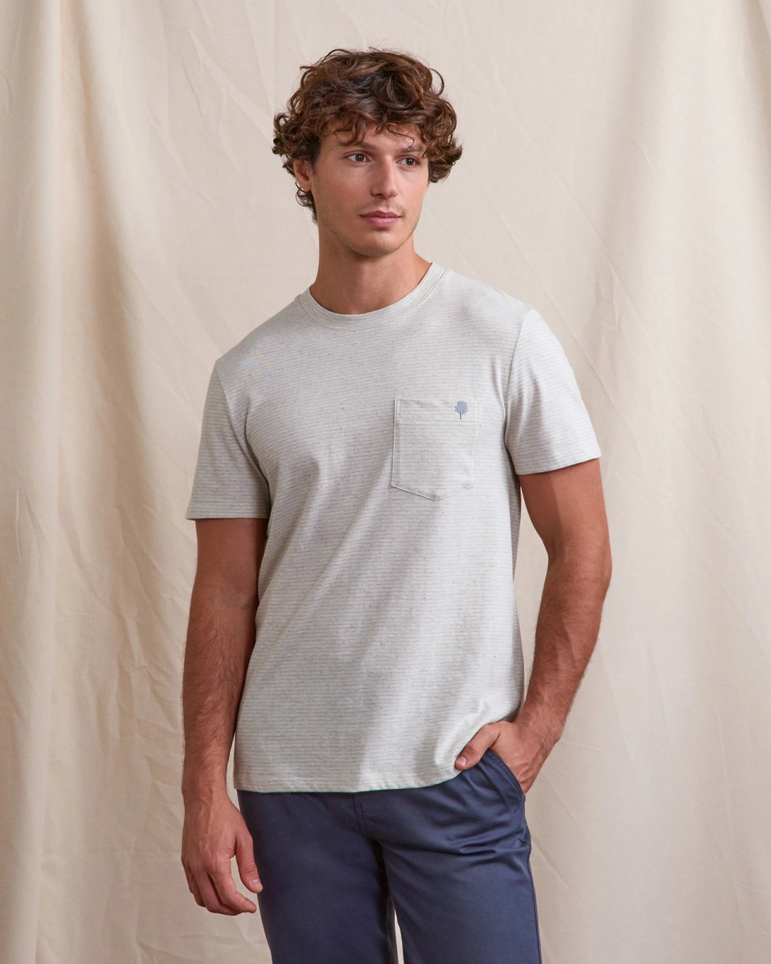 T-shirt écru et bleu clair coton - OLONNE
