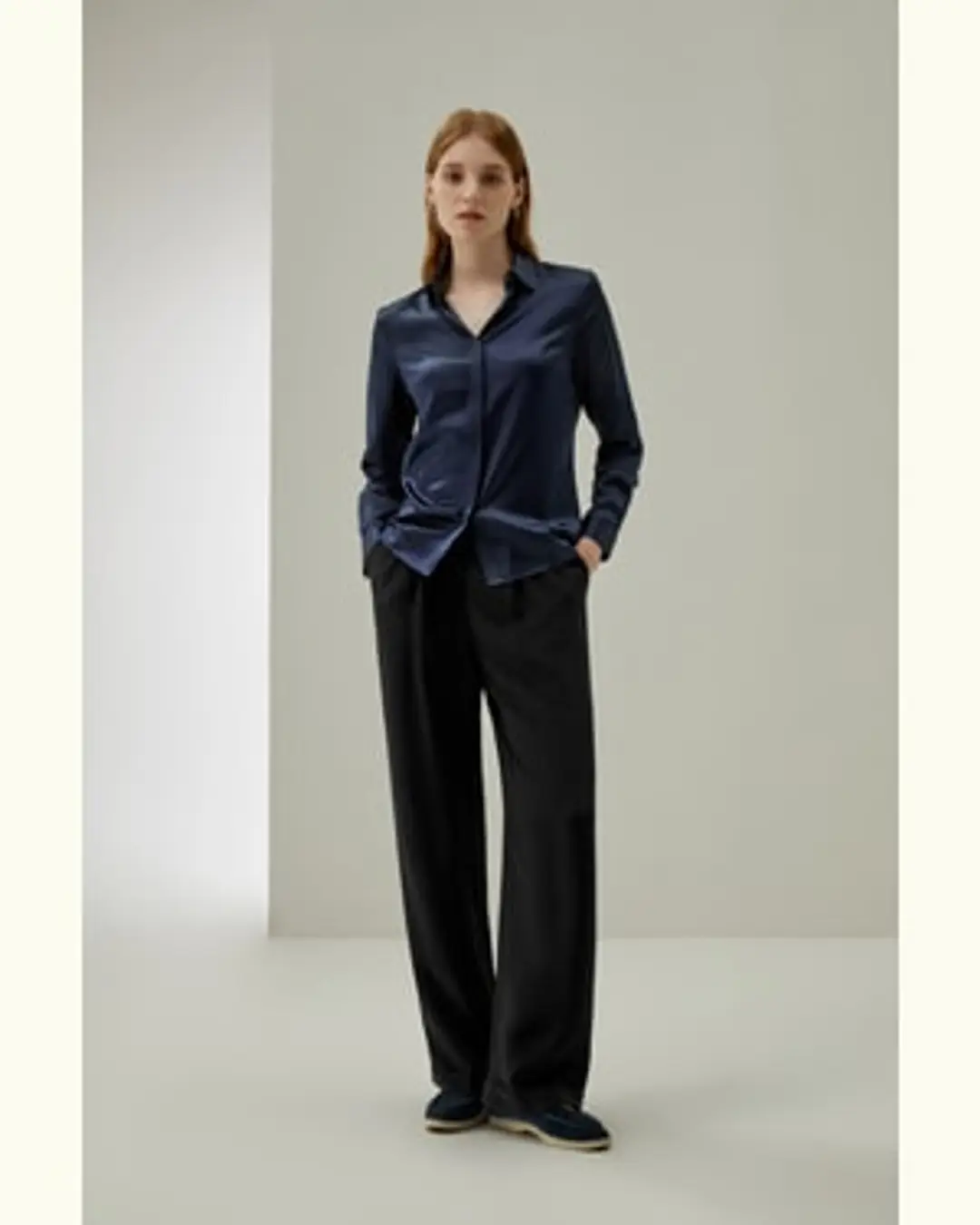 LILYSILK Chemisier Soie Chemise À Manches Longues 100% Soie Style D'Affaires Convient À Toutes Les Saisons Bleu Marine Xs