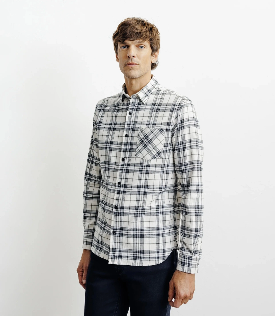 IZAC - Chemise casual à petits carreaux écru