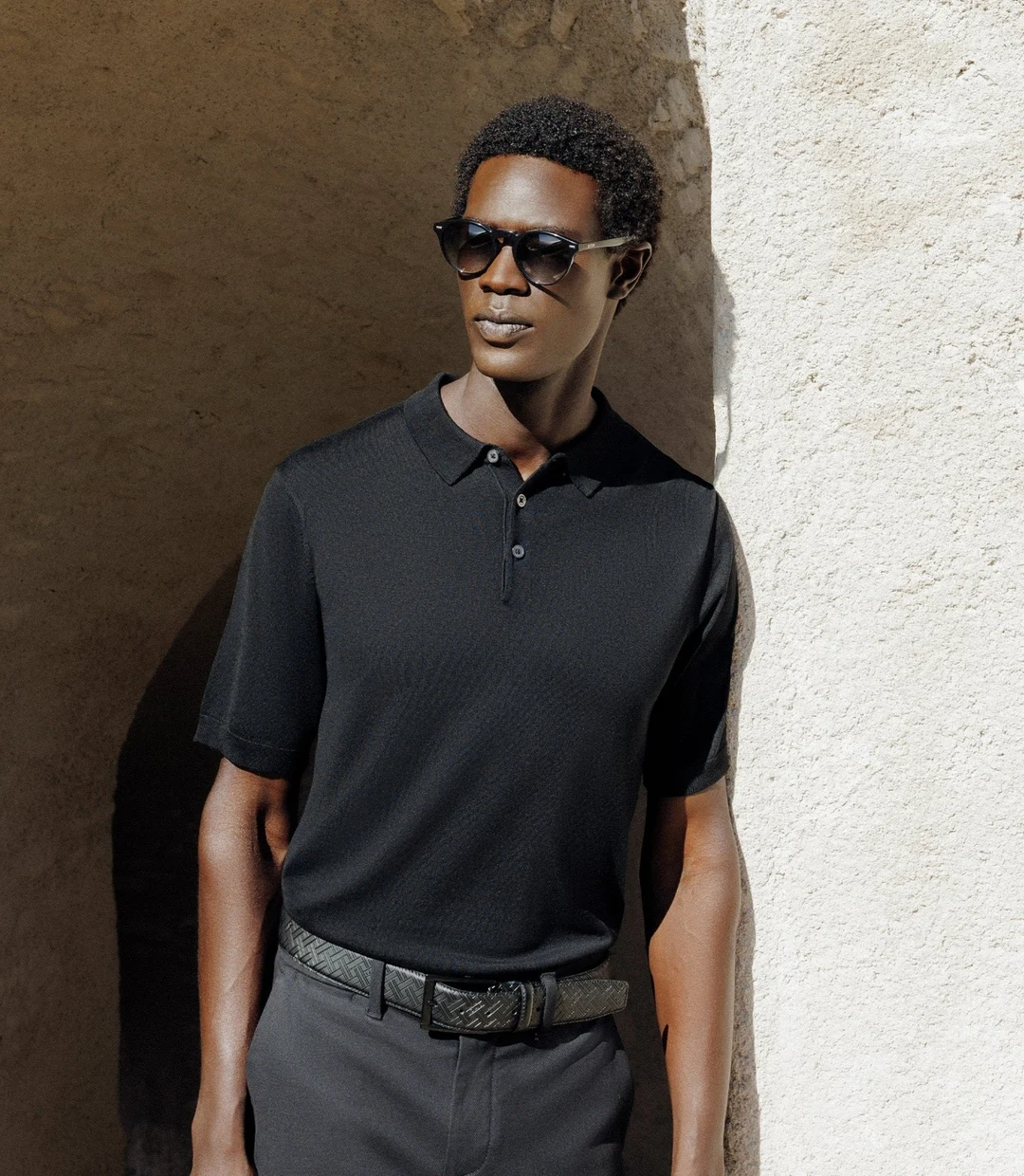 IZAC - Polo col boutonné en maille noir