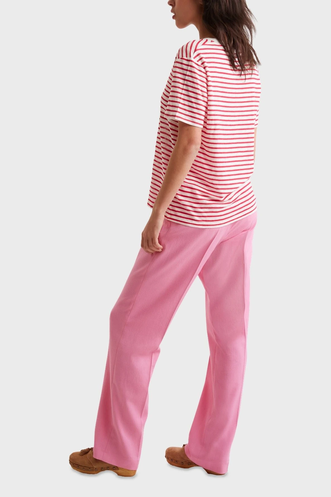 T-Shirt en lin à rayures - ARI - Fuchsia