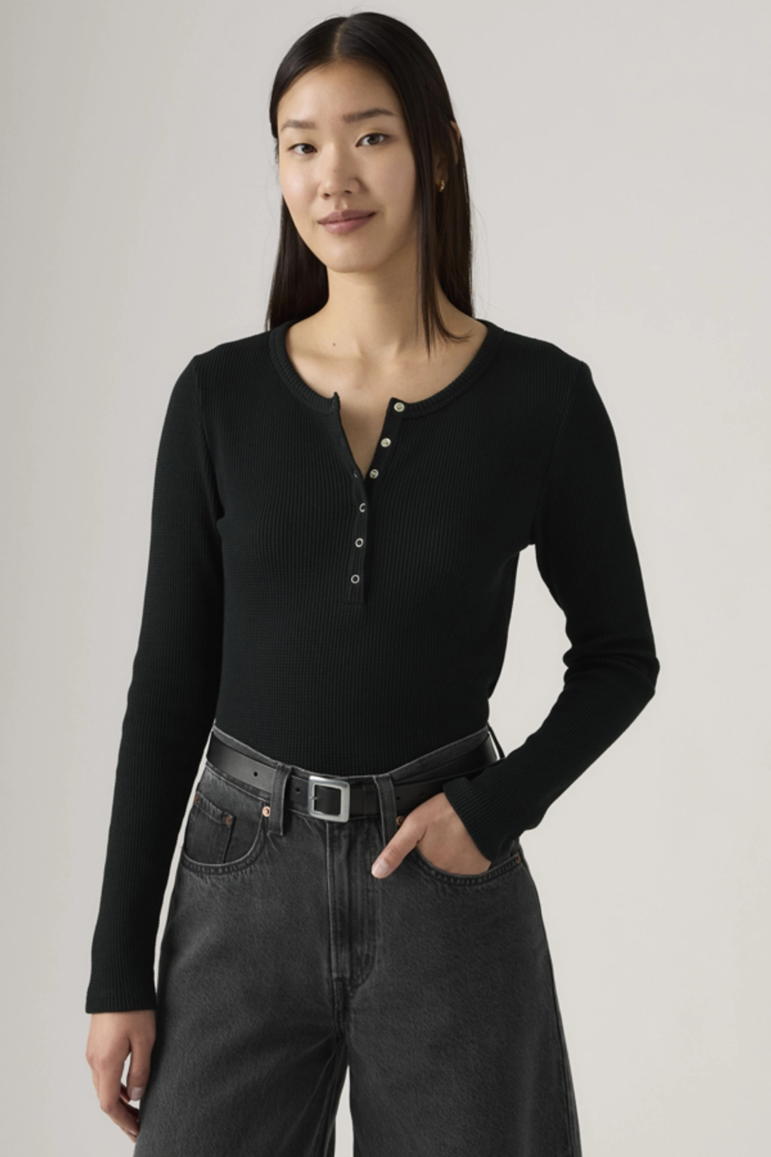 Levi's Dry Goods T Shirt À Col Tunisien Gaufré - Femme - Noir / Anthracite Night - XS