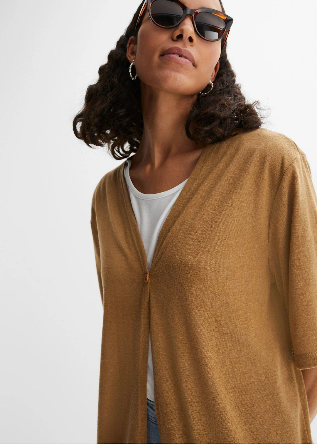 Long gilet en maille aspect lin - 3