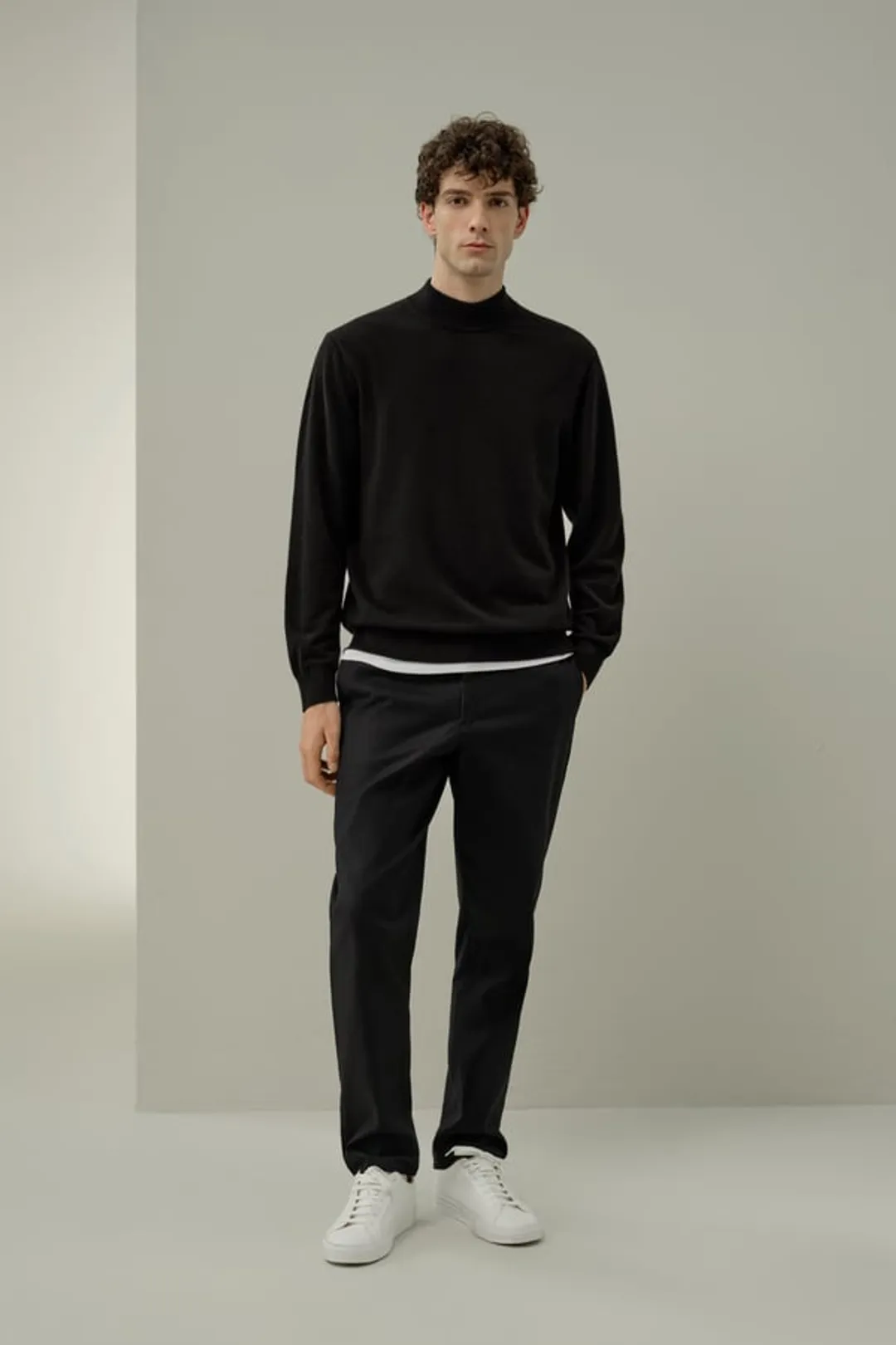 LILYSILK Pull Col Montant En Cachemire Pour Bébé Hommes Poignets Et Ourlet Côtelés Prolongés Noir Xl