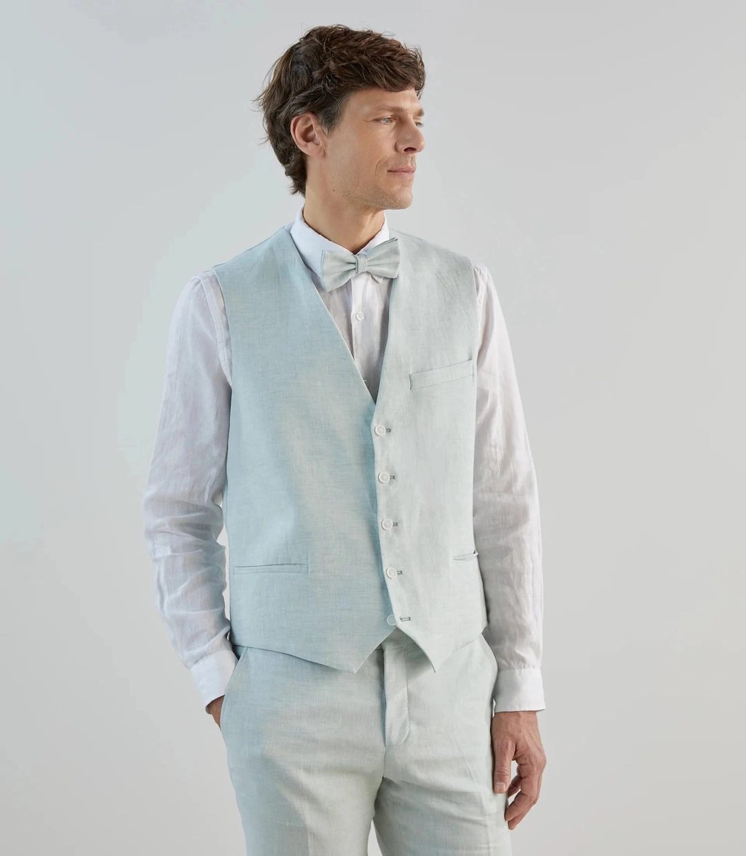IZAC - Gilet ville 100% lin vert d'eau