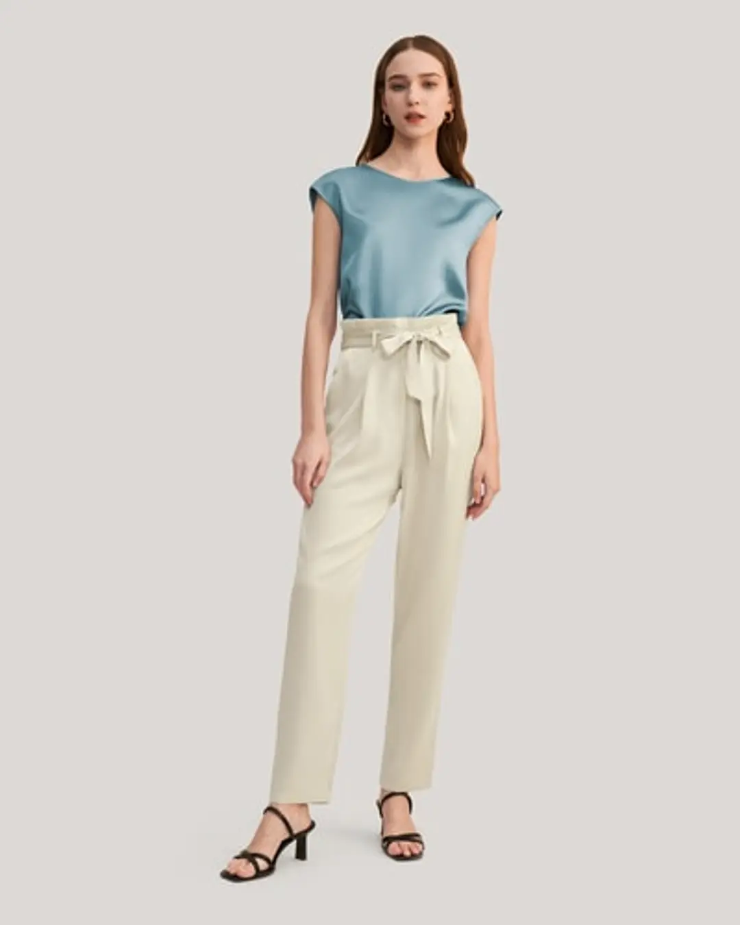 Pantalon Droit En Soie Avec Nœud Papillon