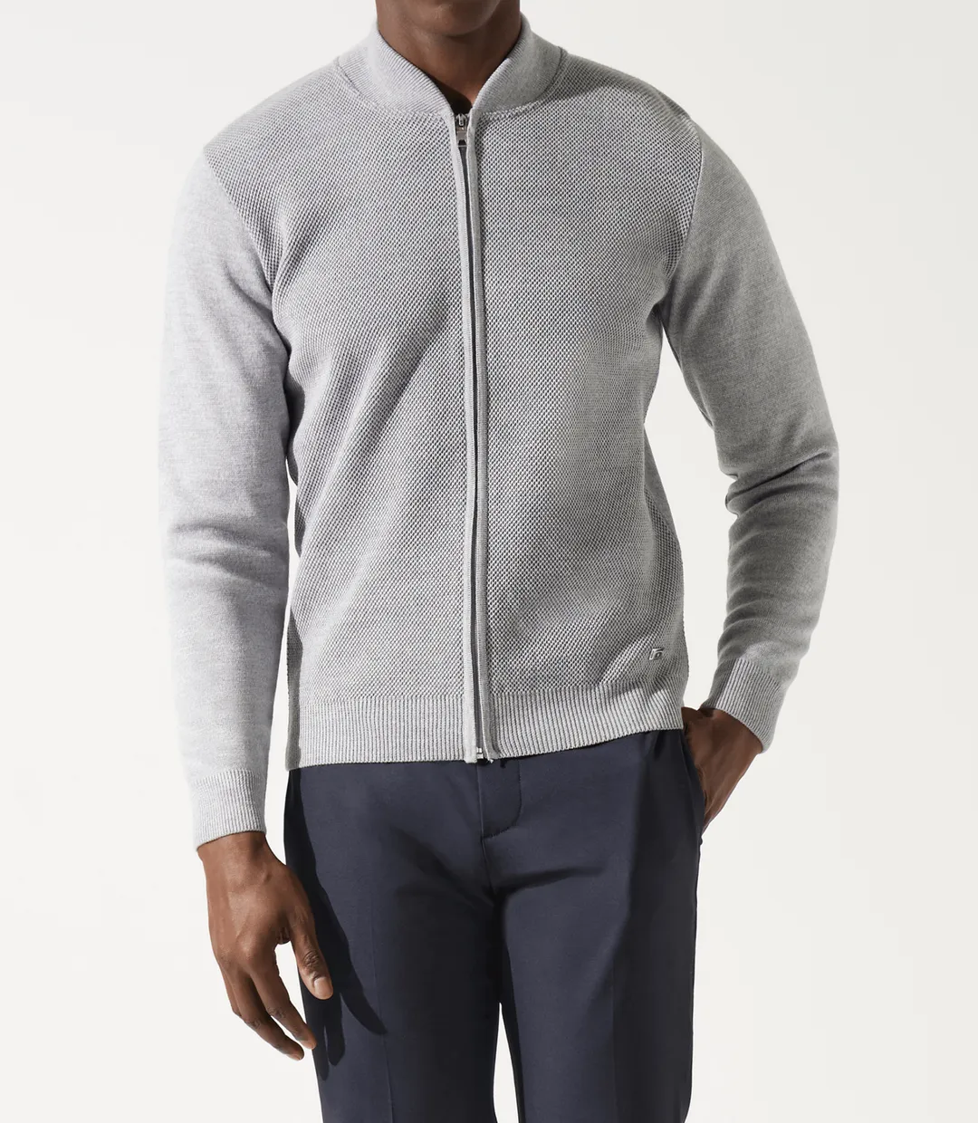 IZAC - Gilet zippé jeux de point gris chiné en mérinos