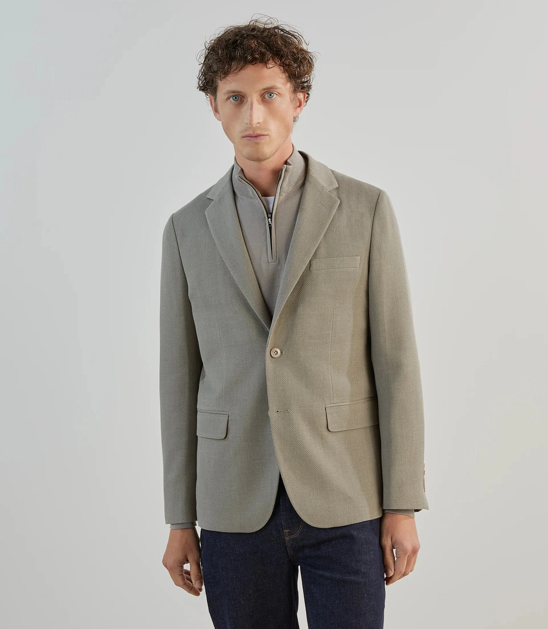 IZAC - Veste casual en tissu armuré taupe