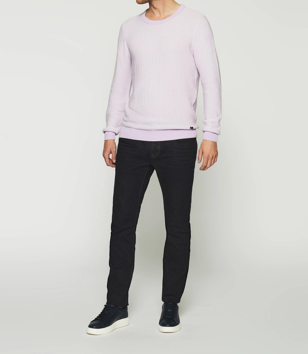 IZAC - Pull col rond violet parme et écru DAMIAN