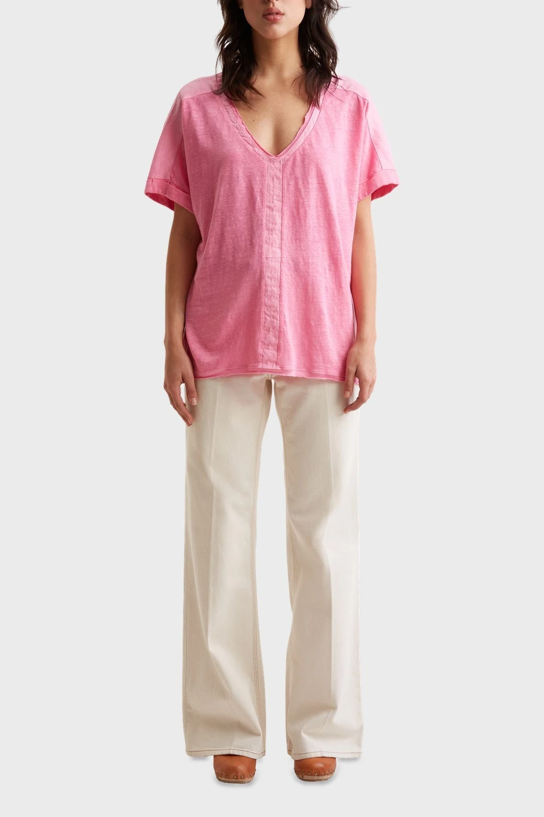 T-Shirt oversize en lin - AGATHA - Rose vif - 5