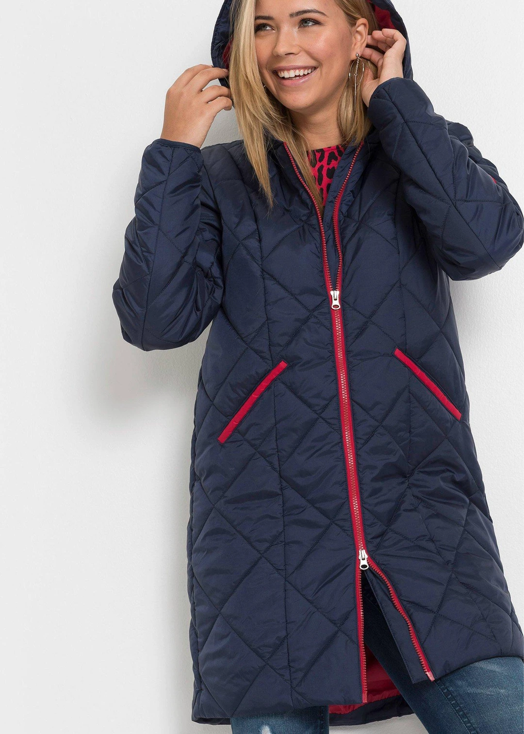 Manteau matelassé bicolore à capuche
