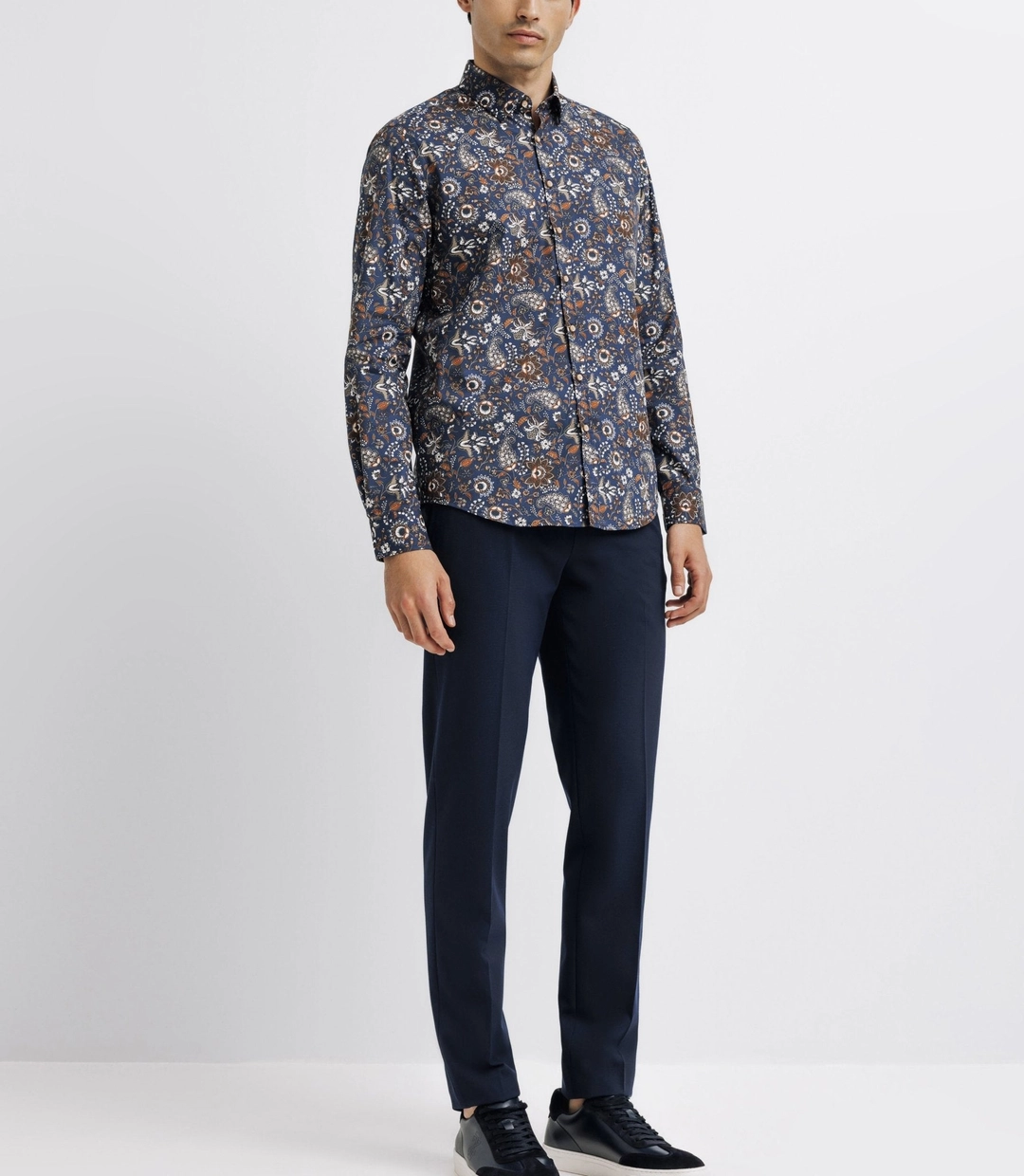 IZAC - Chemise à imprimé fleurs marine et camel