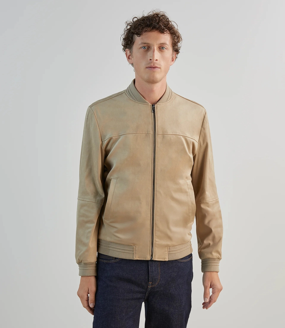 IZAC - Blouson col teddy en suède beige