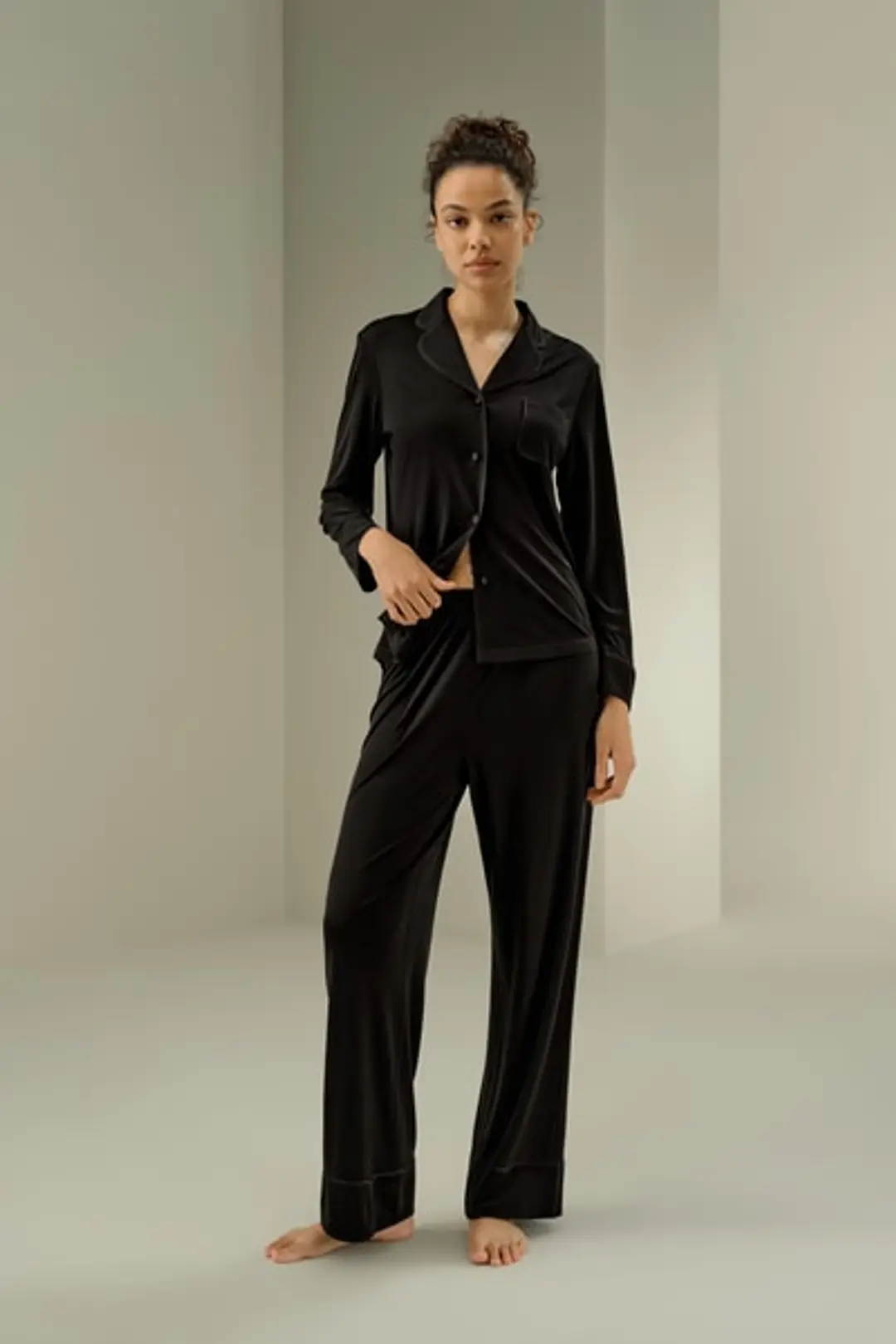 LILYSILK Pyjama Femme Soie Jersey Cacao XL Doux Élégant Classique Col Rond Pantalon Ample