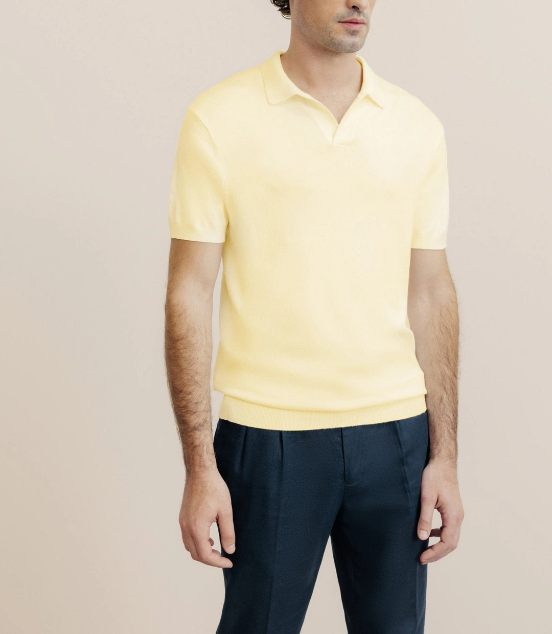 IZAC - Polo col ouvert en maille jaune