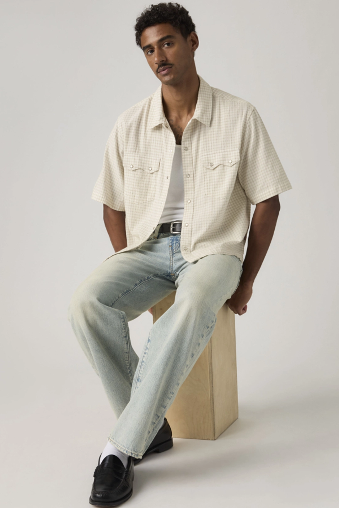 Levi's Chemise Western Manche Courte Boxy Lightweight - Homme - Blanc / Criss Cross - XL - 2