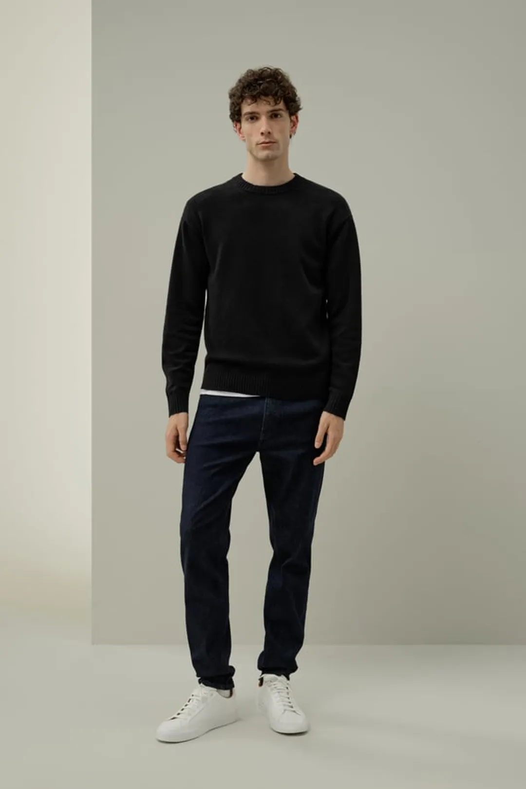 LILYSILK Pull Col Rond En Laine-Cachemire Hommes Col Côtelé Double Épaisseur Brumeux S